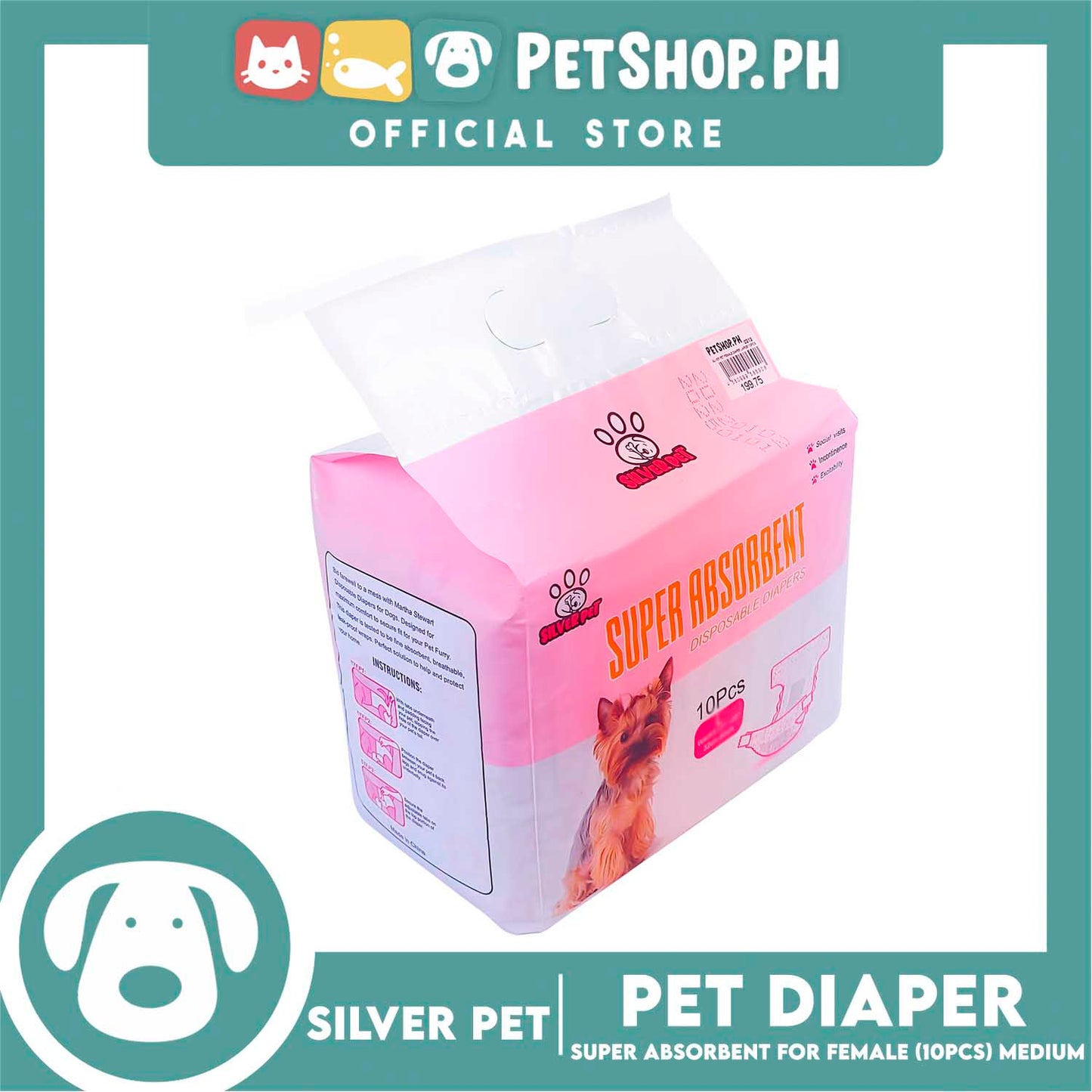10pcs Silver Pet Super Absorbent Disposable Female Dog Wrap/ Diaper Medium