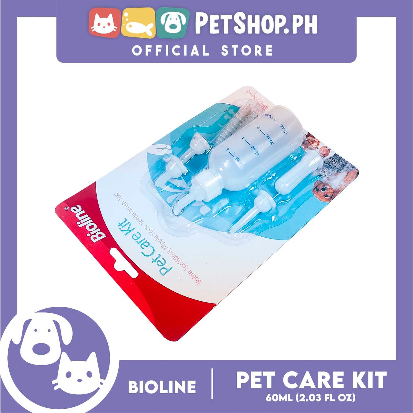 Bioline Pet Care Kit Pet Nursing and Feeding Bottle Kit Milk Feeder 60ml