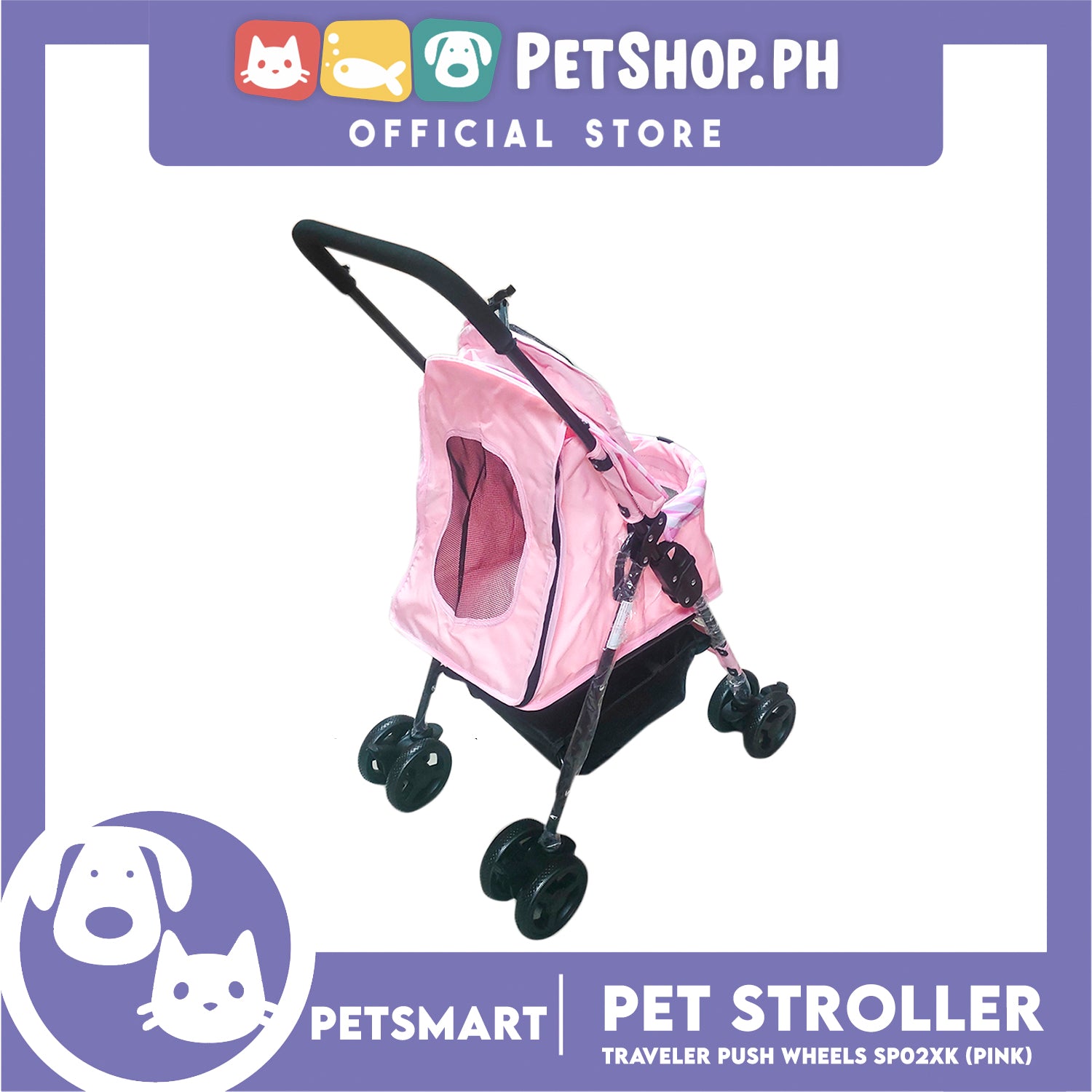 Pet Stroller Traveler Push Wheels SP02XK Pink Petshop.PH