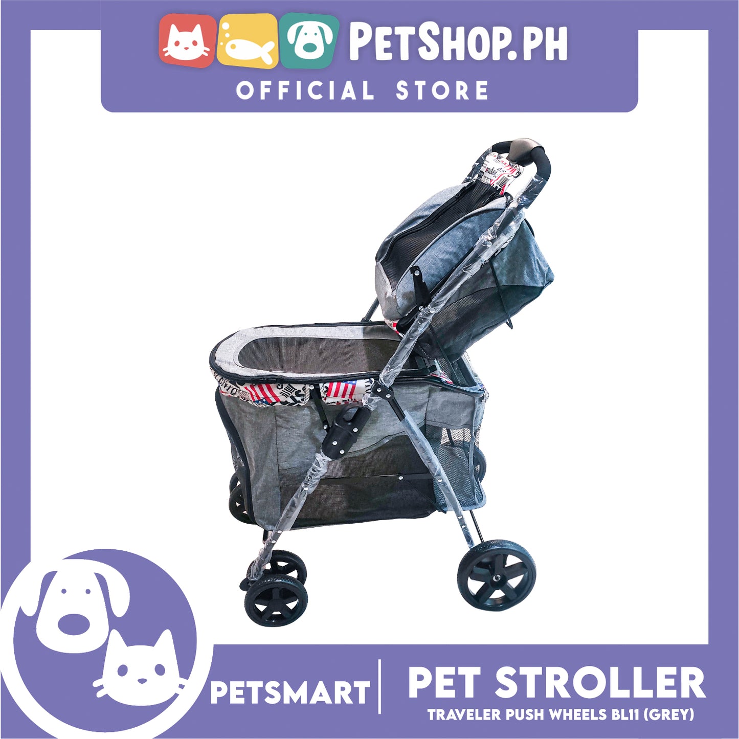 Pet Stroller Traveler Push Wheels BL11 (Grey)