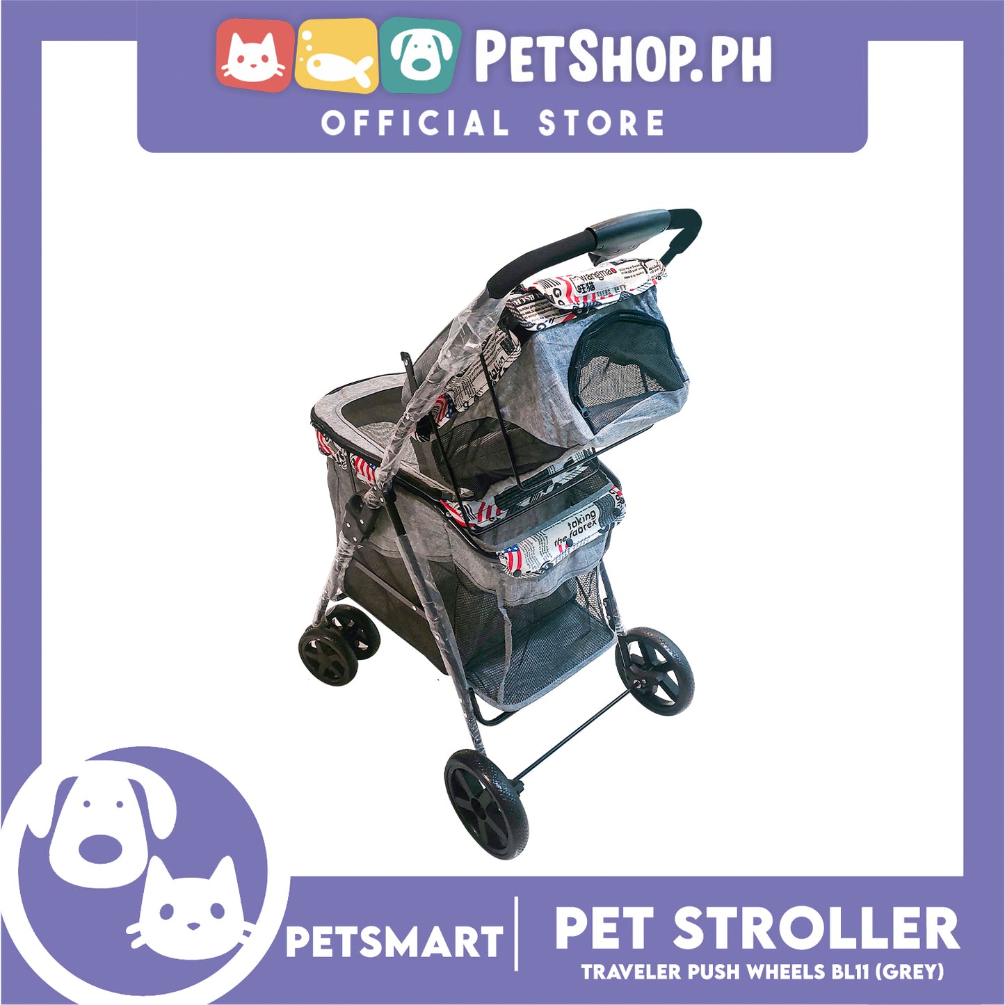 Pet Stroller Traveler Push Wheels BL11 (Grey)