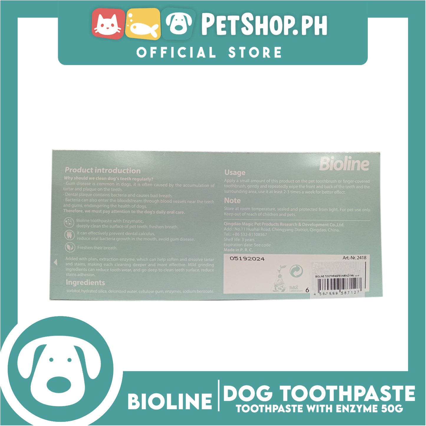 Bioline Toothpaste With Enzyme 50g For Pets Use Only