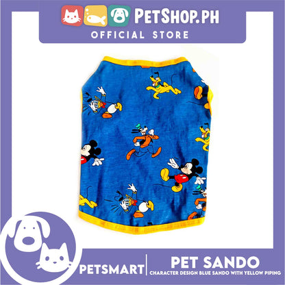 Pet Sando Clothes, Blue Color With Character Design, Yellow Piping DG-CTN128S (Small)