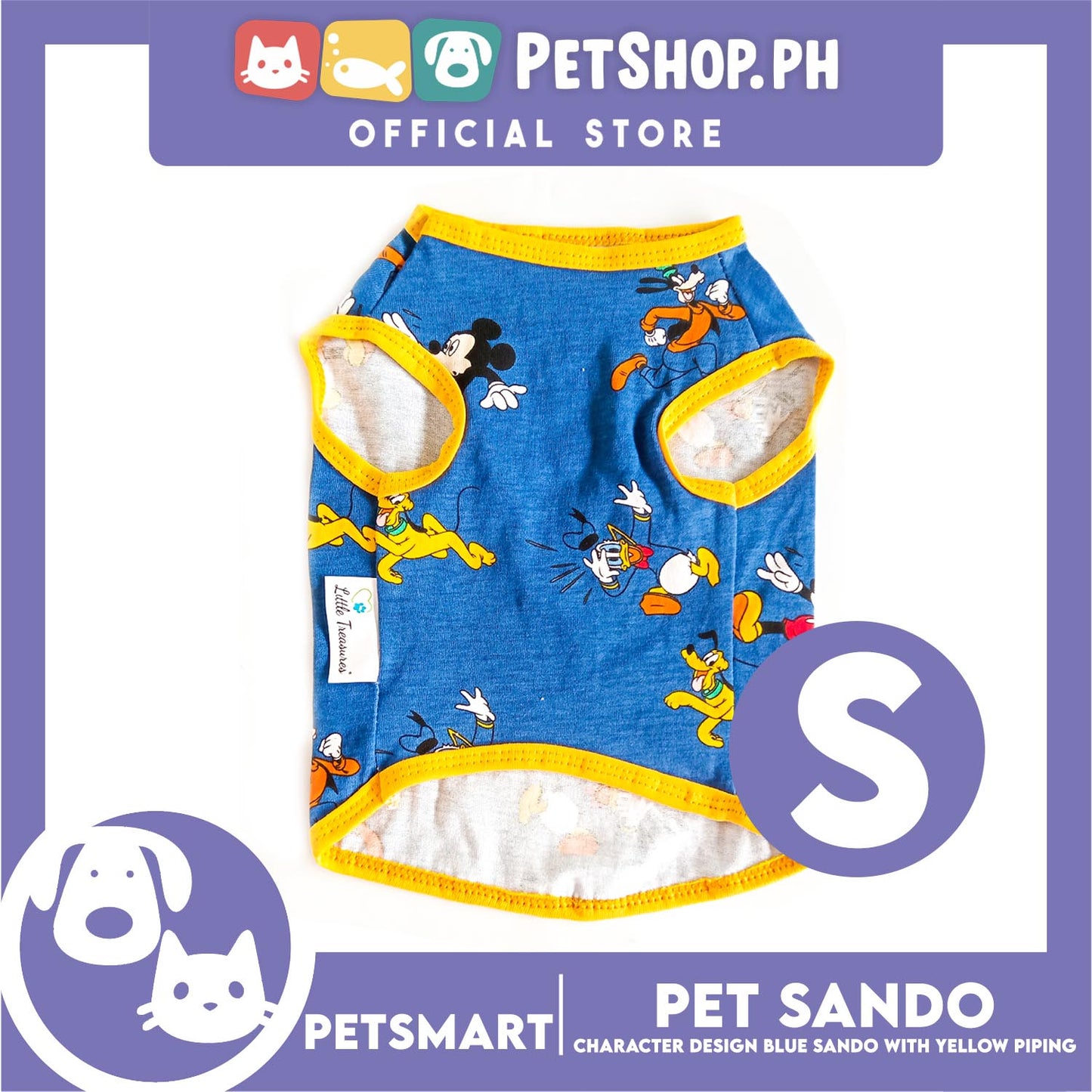 Pet Sando Clothes, Blue Color With Character Design, Yellow Piping DG-CTN128S (Small)