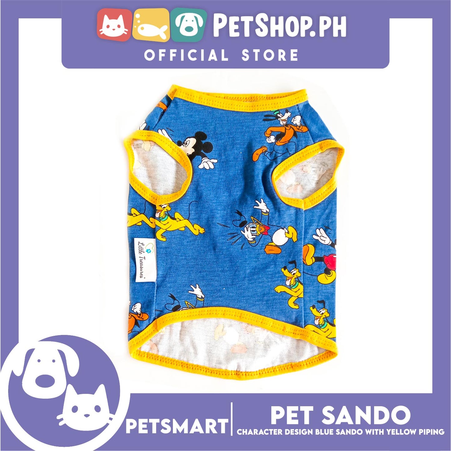 Pet Sando Clothes, Blue Color With Character Design, Yellow Piping DG-CTN128M (Medium)