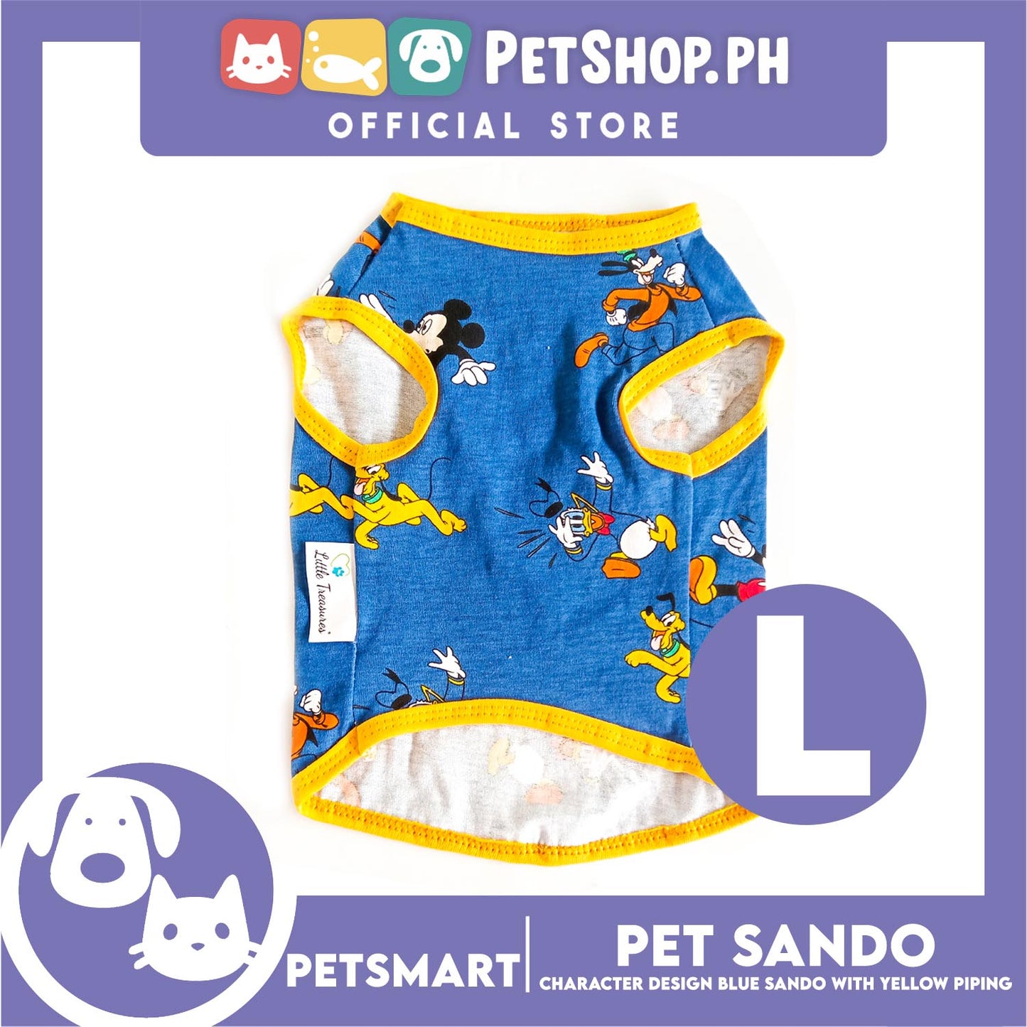 Pet Sando Clothes, Blue Color With Character Design, Yellow Piping DG-CTN128L (Large)