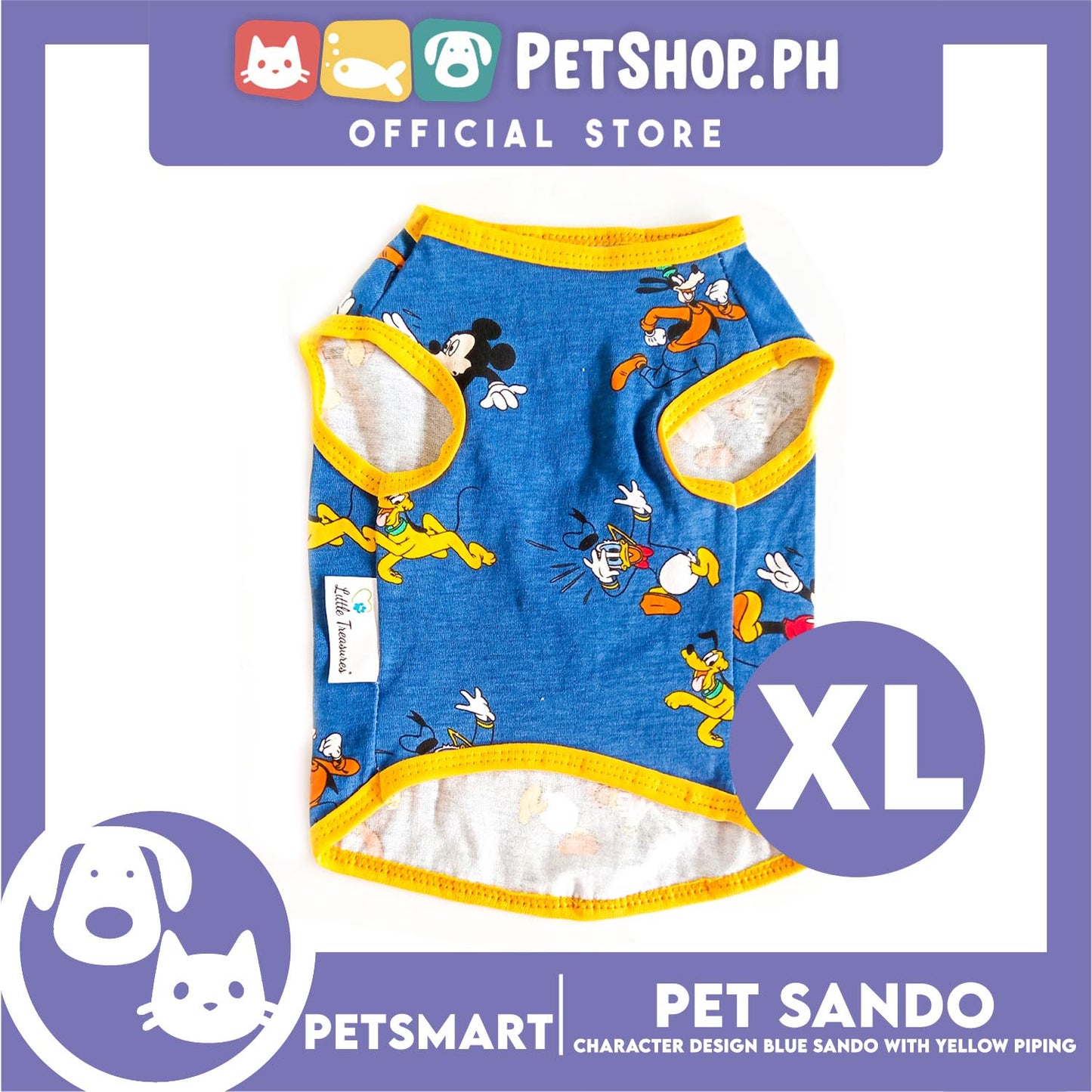 Pet Sando Clothes, Blue Color With Character Design, Yellow Piping DG-CTN128XL (XL)