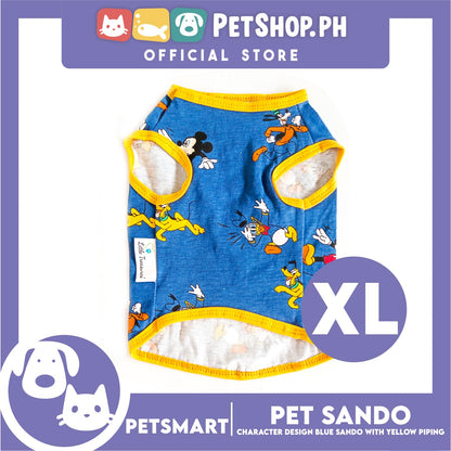 Pet Sando Clothes, Blue Color With Character Design, Yellow Piping DG-CTN128XL (XL)