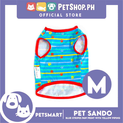 Pet Sando Clothes, Blue Stripes Paw Print With Yellow Piping DG-CTN130M (Medium)