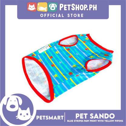 Pet Sando Clothes, Blue Stripes Paw Print With Yellow Piping DG-CTN130M (Medium)