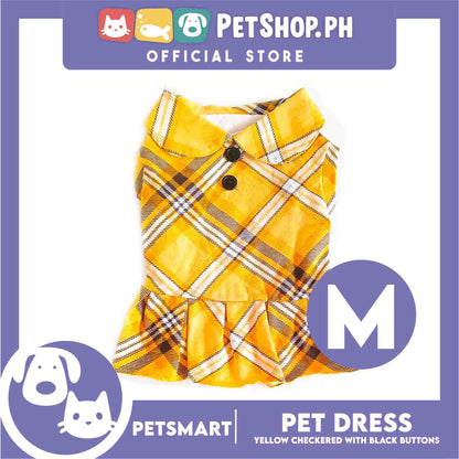 Pet Dress Clothes, Yellow Checkered With Black Buttons DG-CN131M (Medium)