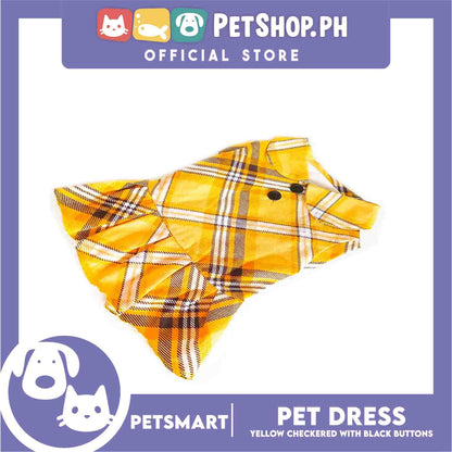 Pet Dress Clothes, Yellow Checkered With Black Buttons DG-CN131M (Medium)