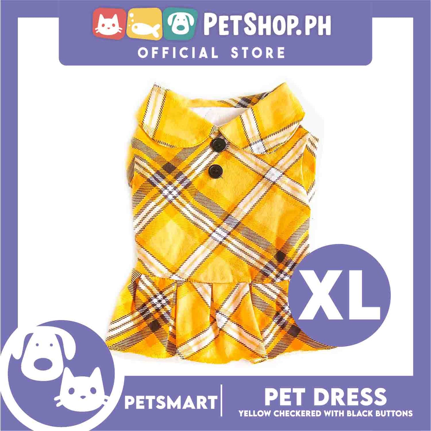 Pet Dress Clothes, Yellow Checkered With Black Buttons DG-CN131XL (XL)