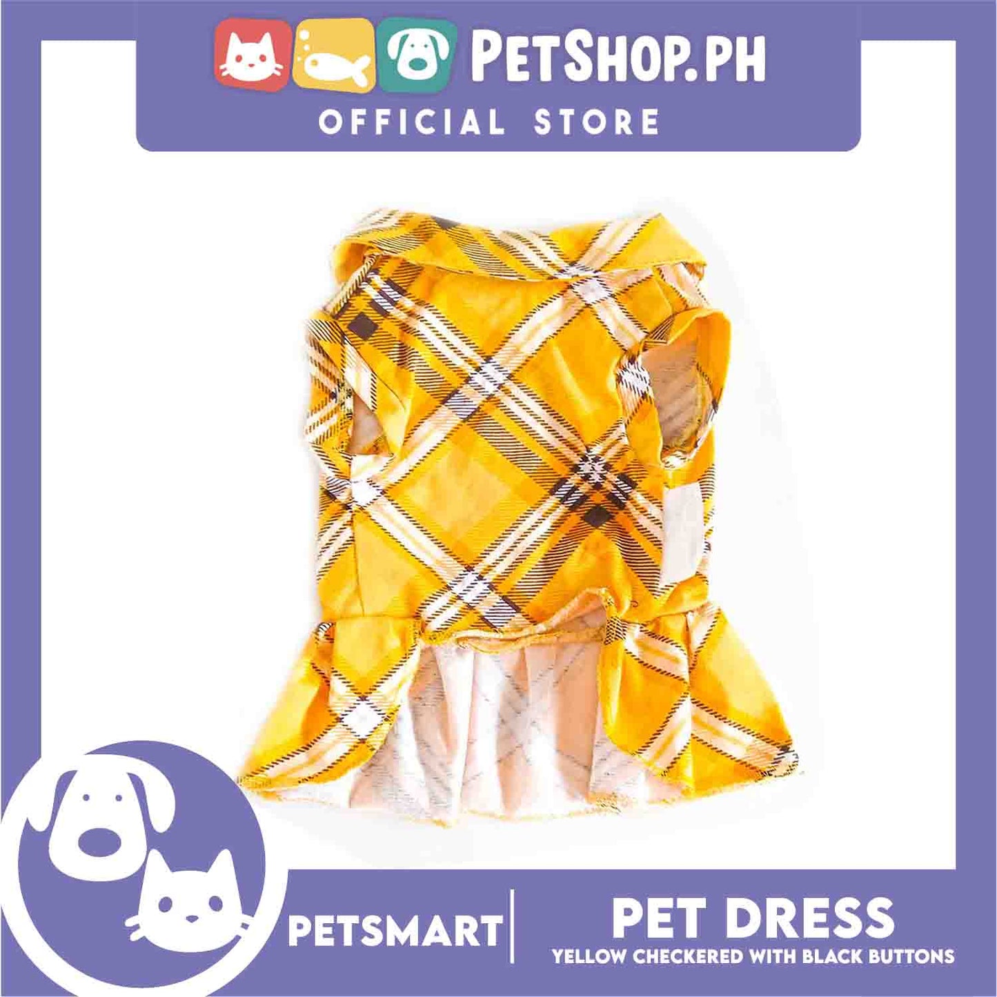 Pet Dress Clothes, Yellow Checkered With Black Buttons DG-CN131XL (XL)