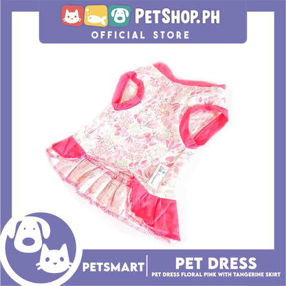 Pet Dress Clothes, Floral Pink With Tangerine Skirt Dress DG-CTN134L (Large)