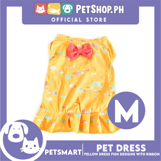 Pet Dress Clothes, Yellow Color Fish Design With Ribbon DG-CTN135M (Medium)