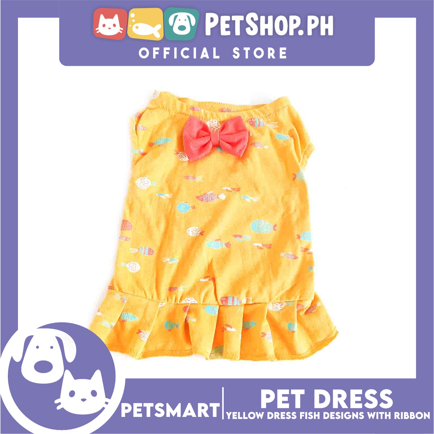 Pet Dress Clothes, Yellow Color Fish Design With Ribbon DG-CTN135L (Large)