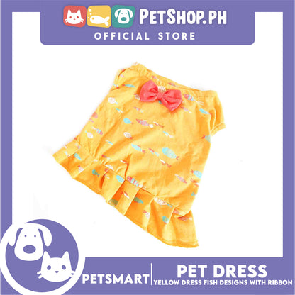 Pet Dress Clothes, Yellow Color Fish Design With Ribbon DG-CTN135XL (XL)