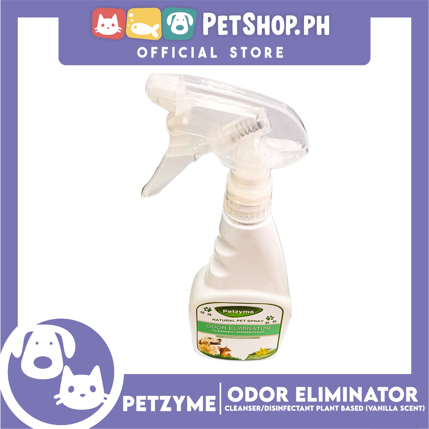 Petzyme Pet 3 in 1 Spray 500ml (Vanilla Scent) Natural Pet Spray, Odor Eliminator, Cleanser, Disinfectant Pets Spray