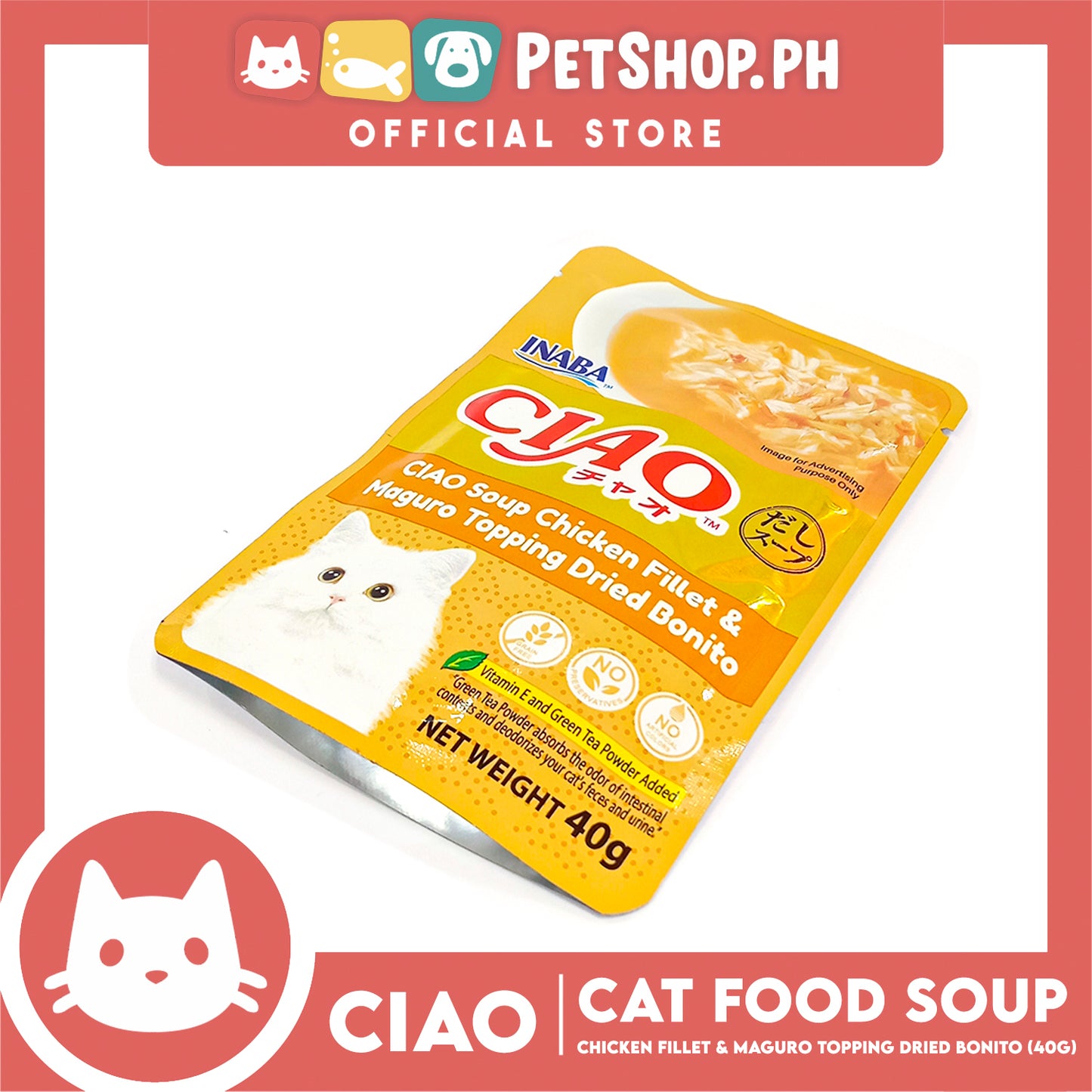 Ciao Soup Chicken Fillet And Maguro Topping Dried Bonito Flavor 40g (IC-216) Cat Wet Food