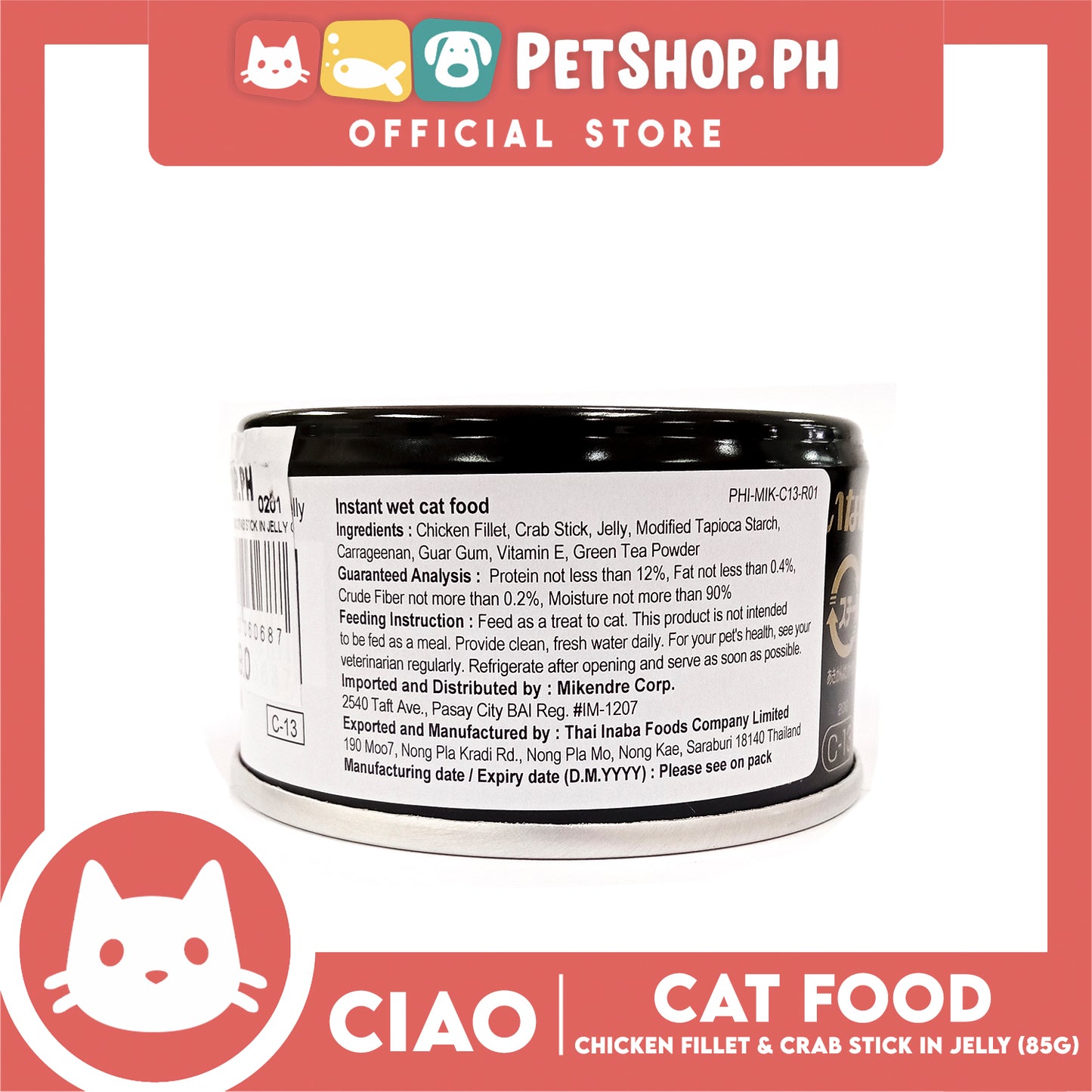 Ciao Chicken Fillet And Crab Stick In Jelly Flavor 85g (C-13) Cat Wet Food, Cat Canned Food