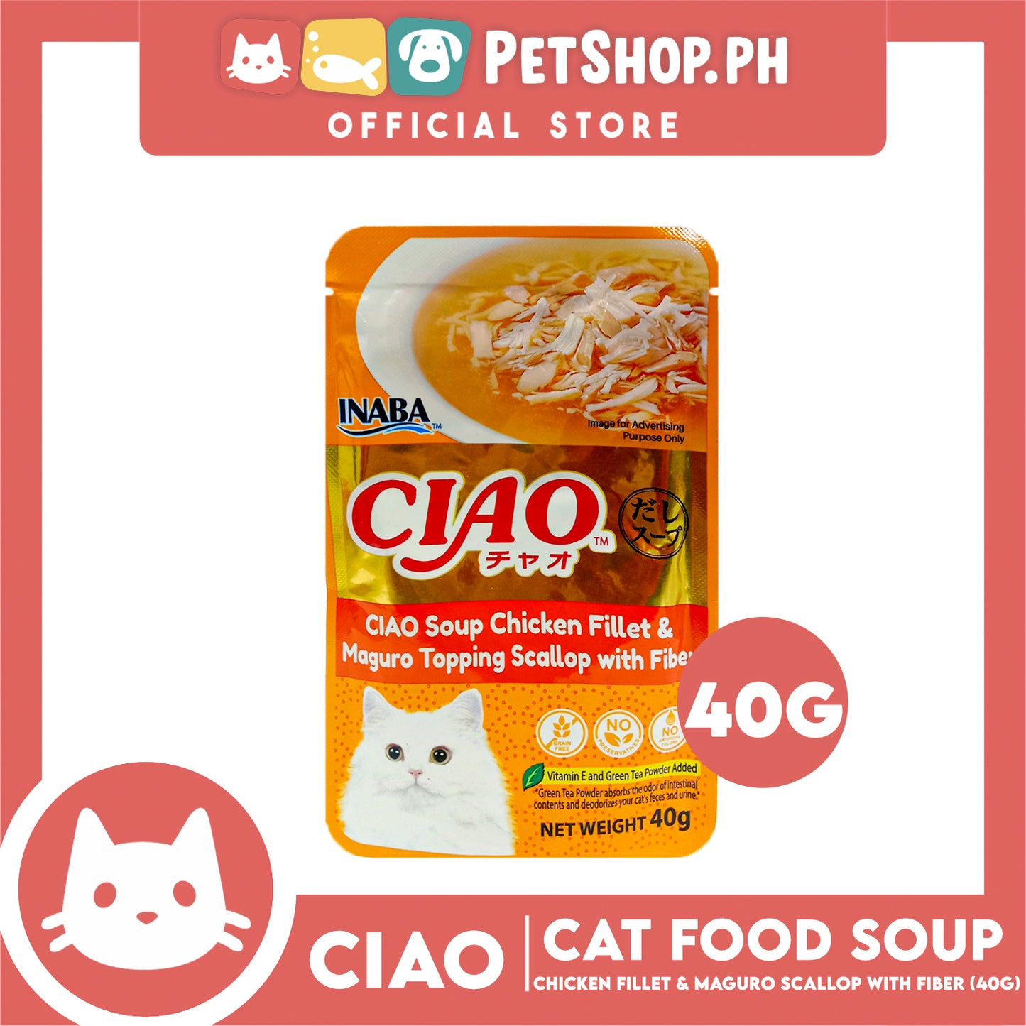 Ciao Soup Chicken Fillet And Maguro Topping Scallop with Fiber Flavor 40g (IC-218) Cat Wet Food