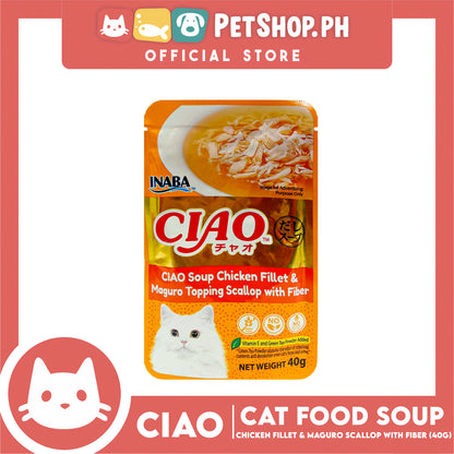 Ciao Soup Chicken Fillet And Maguro Topping Scallop with Fiber Flavor 40g (IC-218) Cat Wet Food