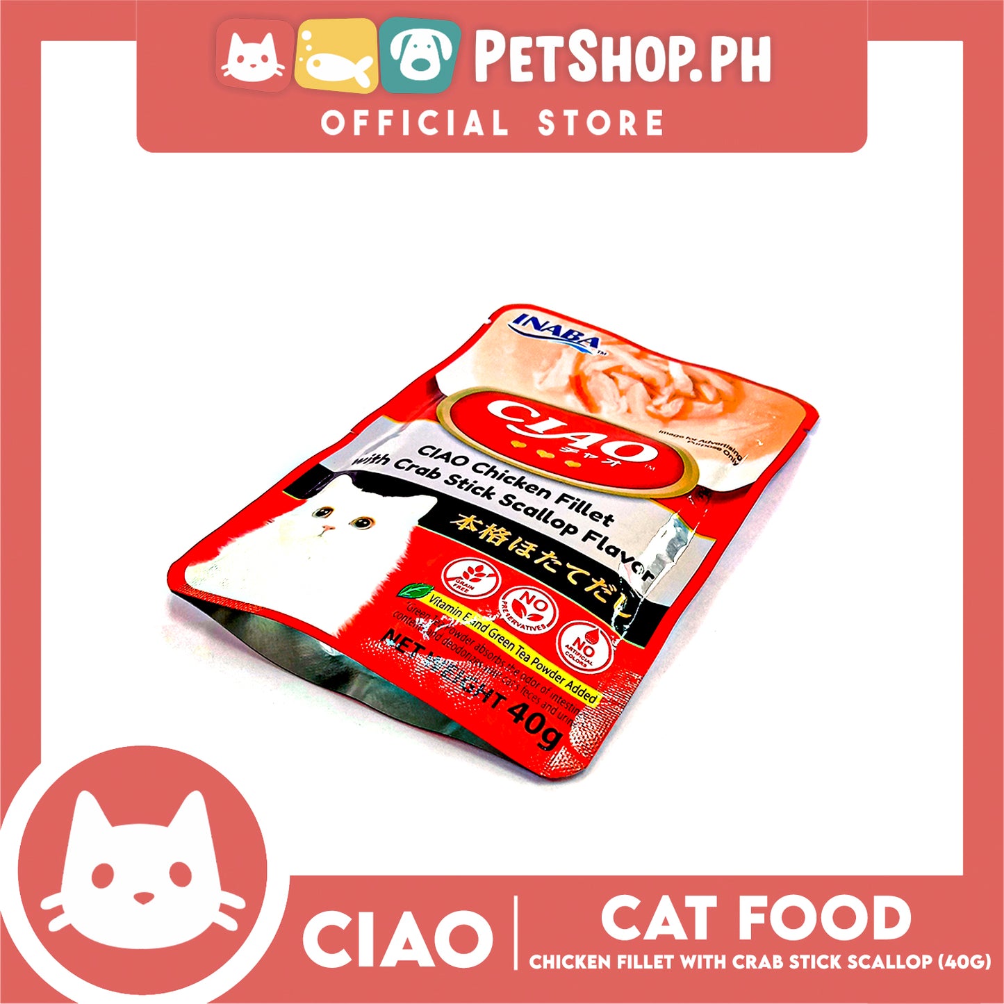 Ciao Chicken Fillet With Crab Stick Scallop Flavor 40g (IC-209) Cat Wet Food