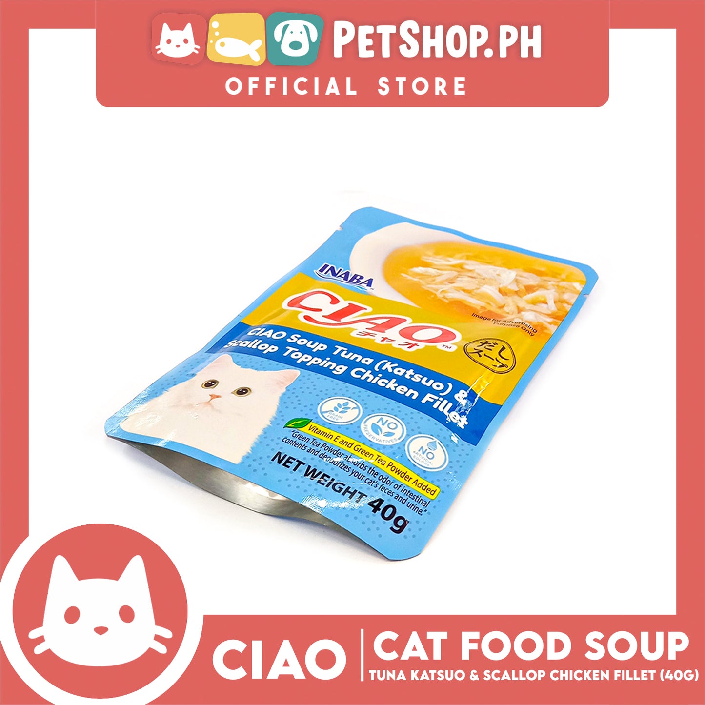 Ciao Soup Tuna Katsuo And Scallop Topping Chicken Fillet Flavor 40g (IC-212) Cat Wet Food