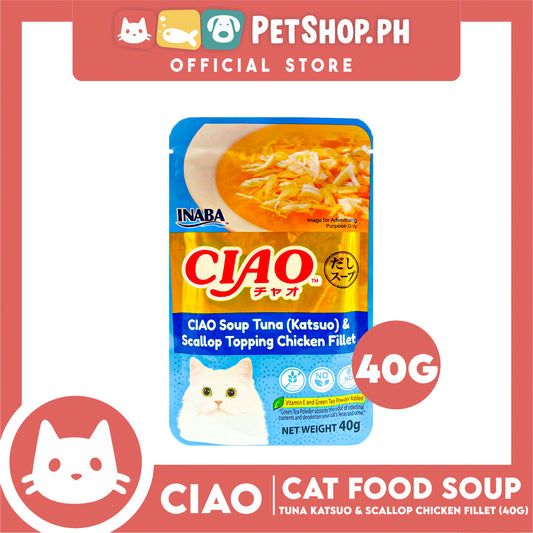 Ciao Soup Tuna Katsuo And Scallop Topping Chicken Fillet Flavor 40g (IC-212) Cat Wet Food