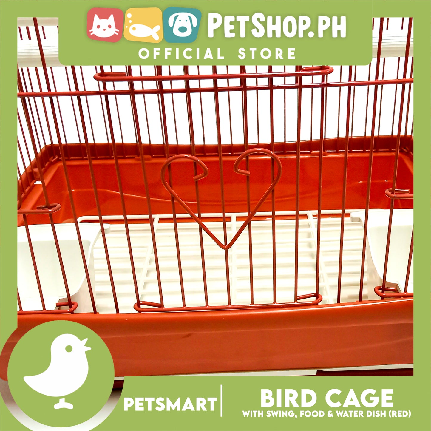 Bird Cage with Swing, Food and Water Dish (1001) Red Color, 30cm x 23cm x 40cm