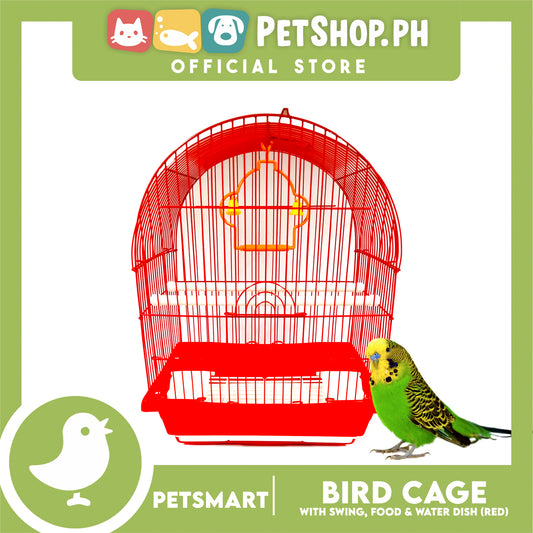 Bird Cage with Swing, Food and Water Dish (1000) Red Color, 30cm x 23cm x 40cm