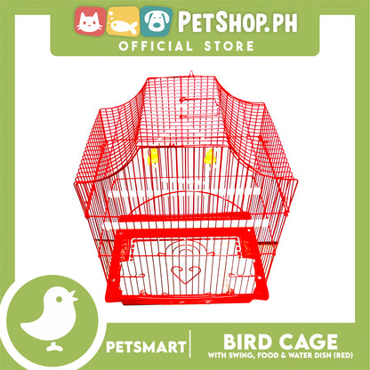 Bird Cage with Swing, Food and Water Dish (1002) Red Color, 30cm x 23cm x 40cm
