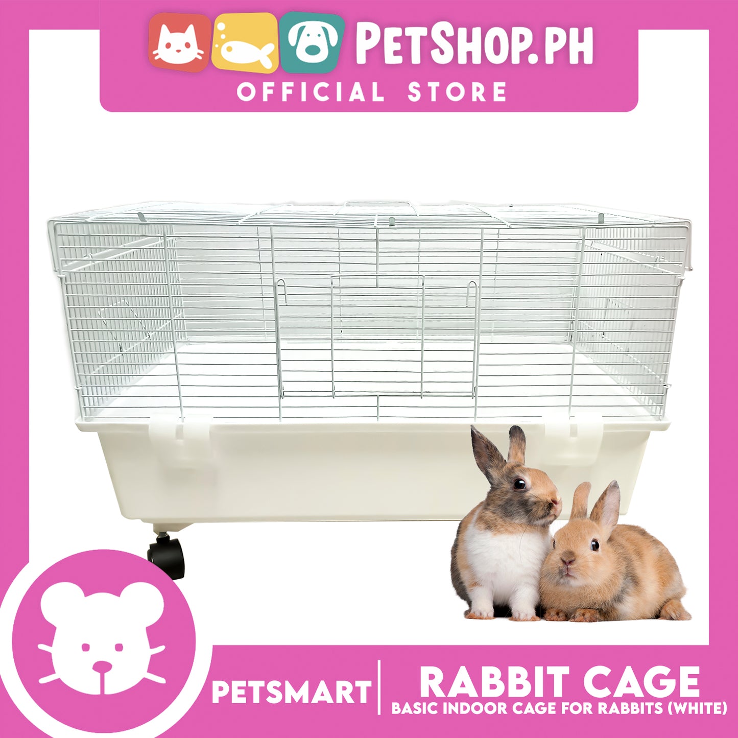 Rabbit Cage, Basic Indoor Cage For Pets (F16004) White Color, 60cm x 38cm x 40cm