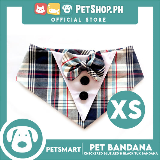 Pet Tuxedo Bandana, Checkered Blue Red And Black Color DB-CTN34XS (XS) Perfect Fit For Dogs And Cats