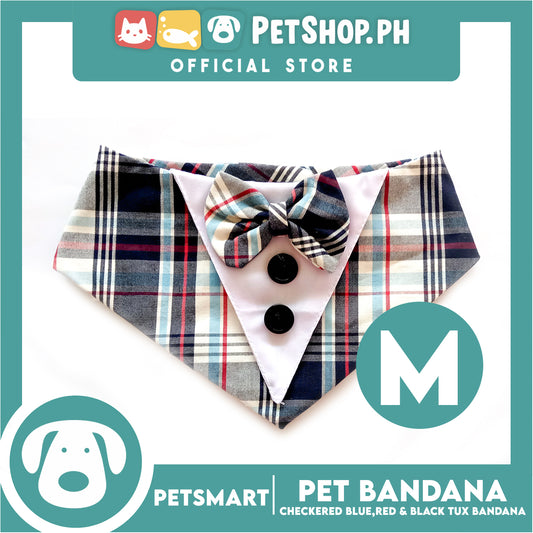 Pet Tuxedo Bandana, Checkered Blue Red And Black Color DB-CTN34M (Medium) Perfect Fit For Dogs And Cats