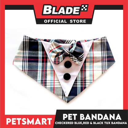 Pet Tuxedo Bandana, Checkered Blue Red And Black Color DB-CTN34L (Large) Perfect Fit For Dogs And Cats