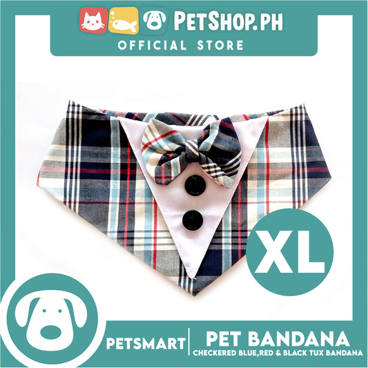 Pet Tuxedo Bandana, Checkered Blue Red And Black Color DB-CTN34XL (XL) Perfect Fit For Dogs And Cats