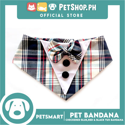 Pet Tuxedo Bandana, Checkered Blue Red And Black Color DB-CTN34XL (XL) Perfect Fit For Dogs And Cats