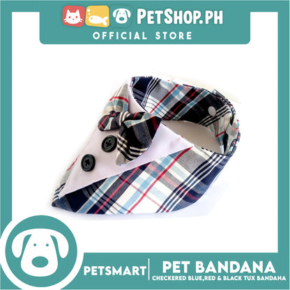 Pet Tuxedo Bandana, Checkered Blue Red And Black Color DB-CTN34XL (XL) Perfect Fit For Dogs And Cats