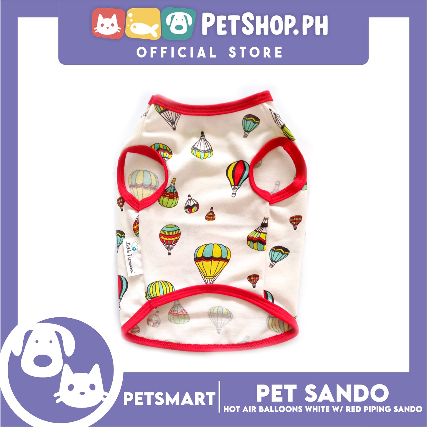 Pet Sando Hot Air Balloons Design, White with Red Piping Colors DG-CTN136S (Small) Perfect Fit For Dogs And Cats