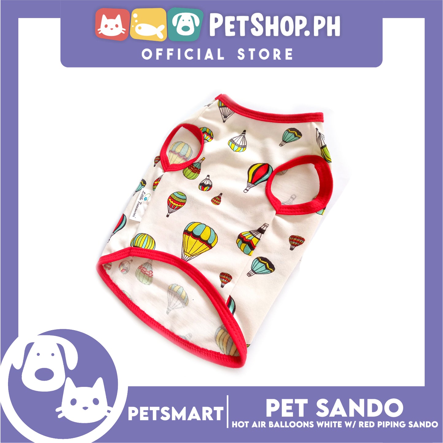 Pet Sando Hot Air Balloons Design, White with Red Piping Colors DG-CTN136S (Small) Perfect Fit For Dogs And Cats