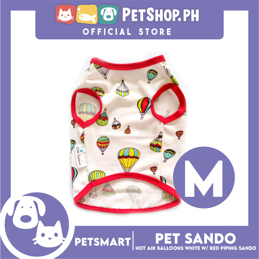 Pet Sando Hot Air Balloons Design, White with Red Piping ColorsO DG-CTN136M (Medium) Perfect Fit For Dogs And Cats