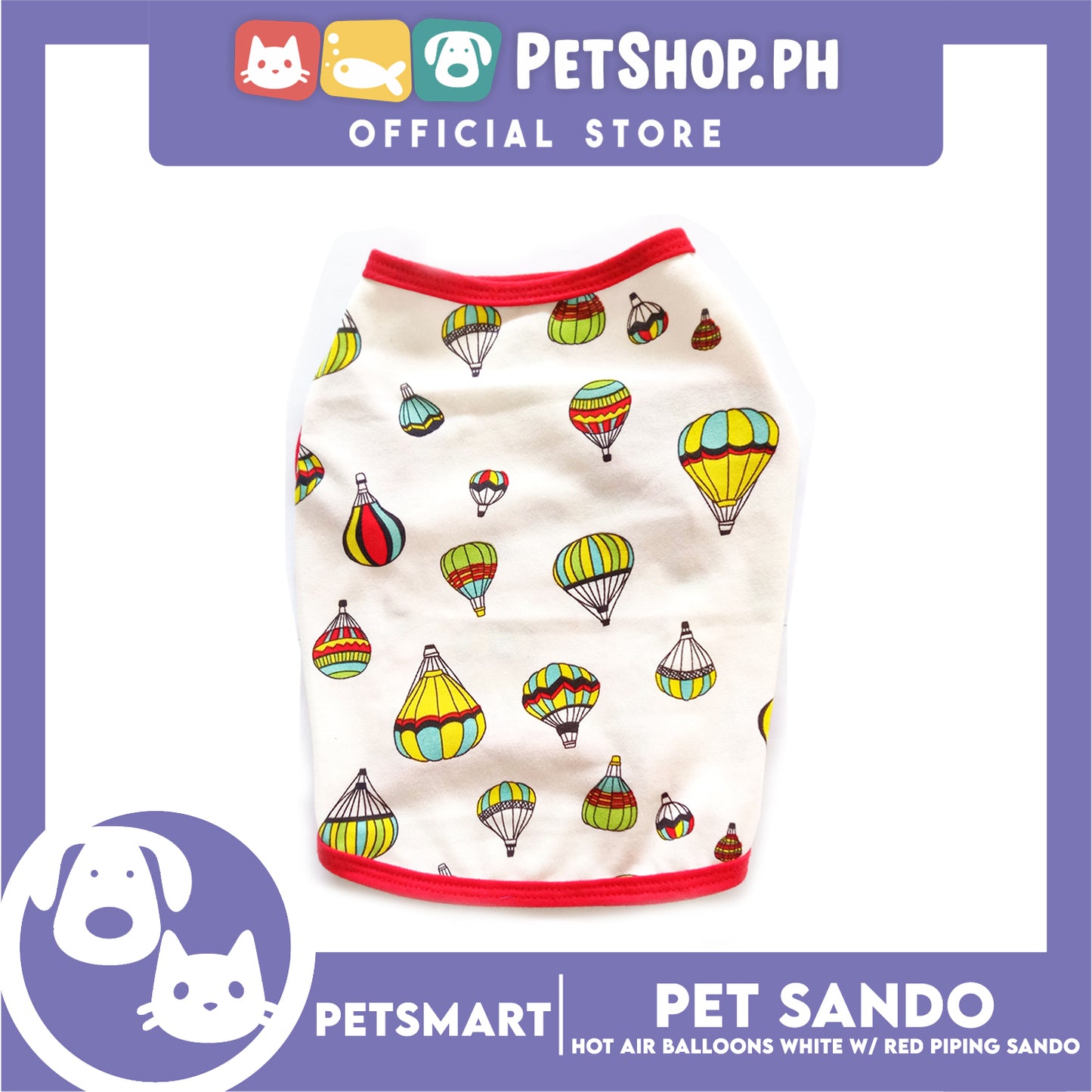 Pet Sando Hot Air Balloons Design, White with Red Piping Colors DG-CTN136L (Large) Perfect Fit For Dogs And Cats