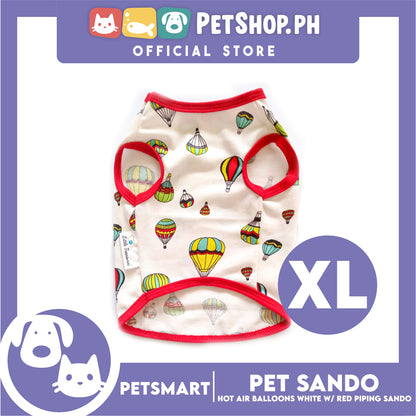 Pet Sando Hot Air Balloons Design, White with Red Piping Colors DG-CTN136XL (XL) Perfect Fit For Dogs And Cats