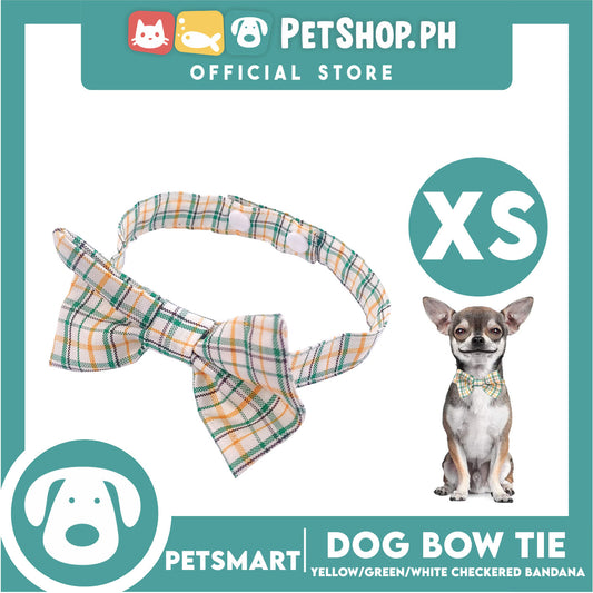Pet Bow Tie Bandana Checkered Design, Yellow Green White Color DB-CTN36XS (XS) Perfect Fit For Dogs And Cats