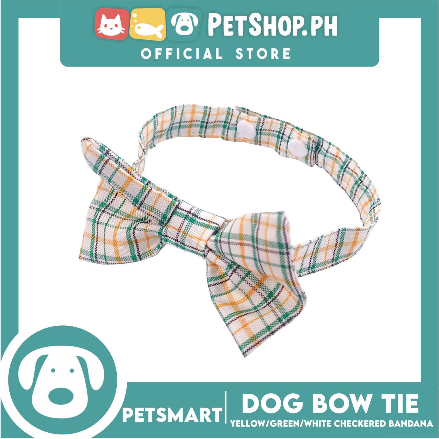 Pet Bow Tie Bandana Checkered Design, Yellow Green White Color DB-CTN36XS (XS) Perfect Fit For Dogs And Cats