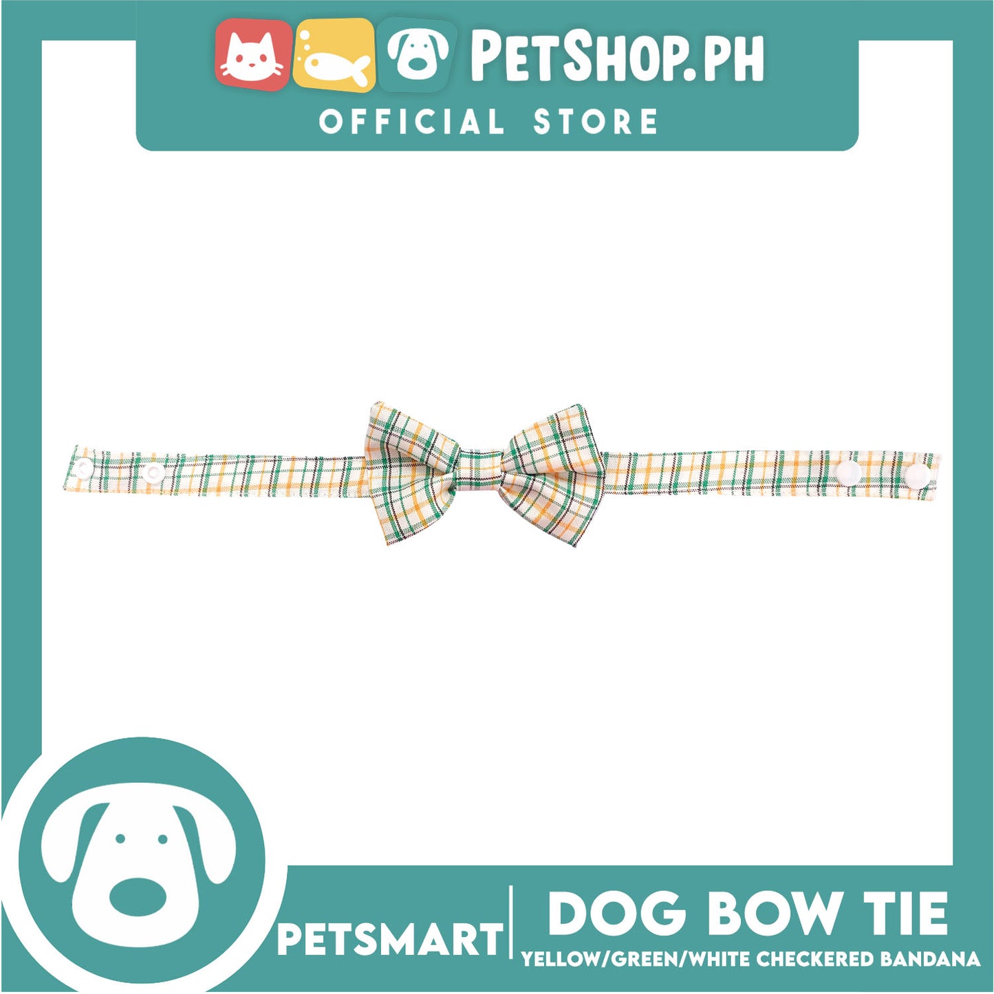 Pet Bow Tie Bandana Checkered Design, Yellow Green White Color DB-CTN36XS (XS) Perfect Fit For Dogs And Cats