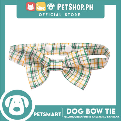 Pet Bow Tie Bandana Checkered Design, Yellow Green White Color DB-CTN36XS (XS) Perfect Fit For Dogs And Cats