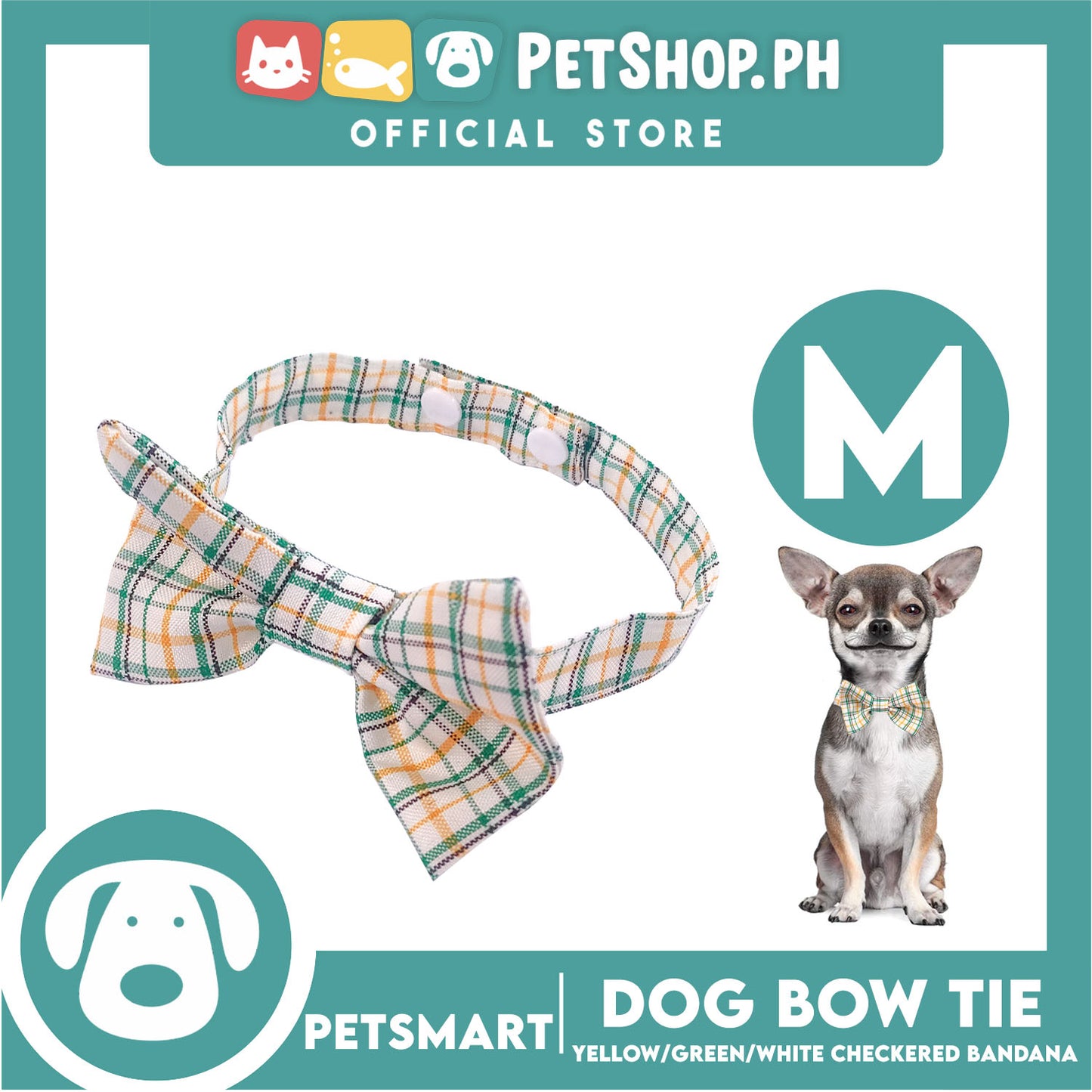 Pet Bow Tie Bandana Checkered Design, Yellow Green White Color DB-CTN36M (Medium) Perfect Fit For Dogs And Cats